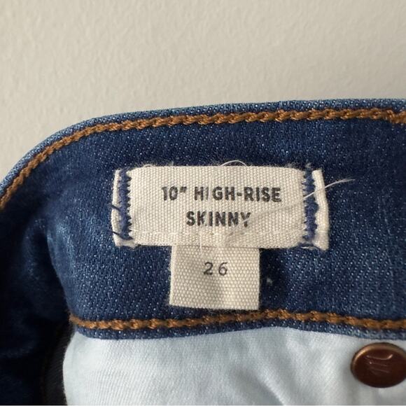 Madewell 10” High-Rise Skinny Jeans Button Fly Distressed denim casual dark Wash - Picture 11 of 14